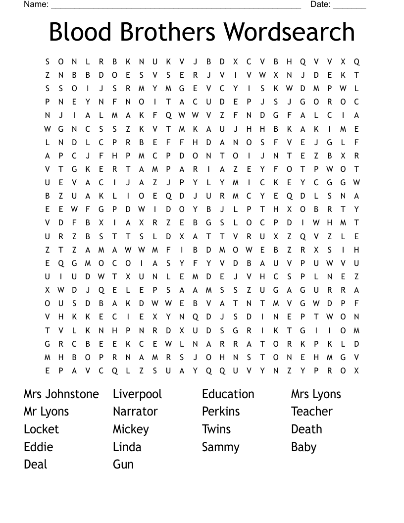 Blood Brothers Wordsearch