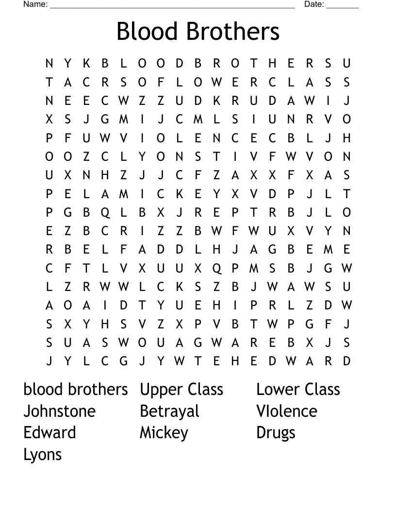 Blood Brothers  Word Search