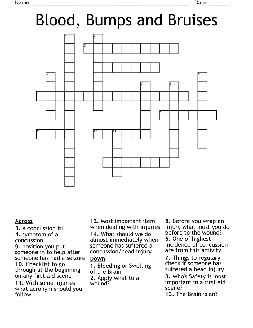 Blood, Bumps and Bruises Crossword