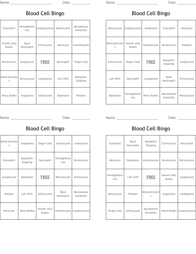 Blood Cell Bingo