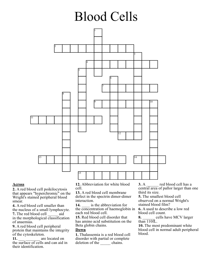 Blood Cells Crossword