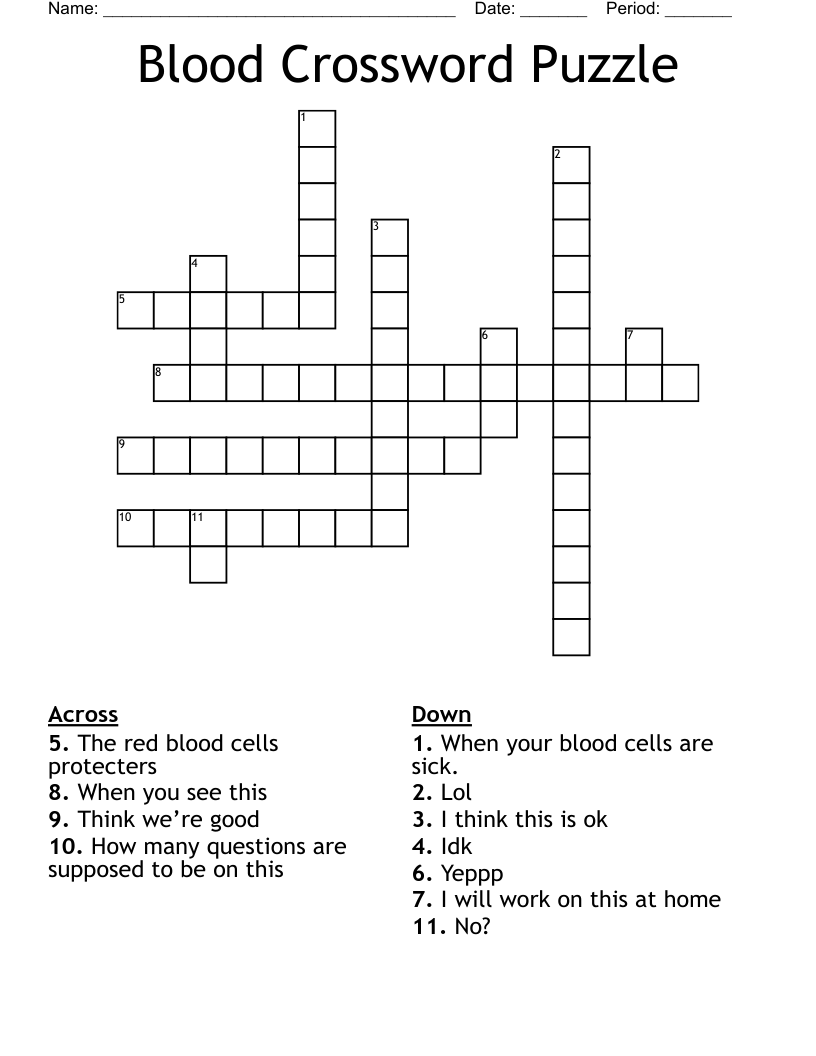 Blood Crossword Puzzle