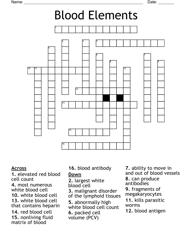 Blood Elements Crossword