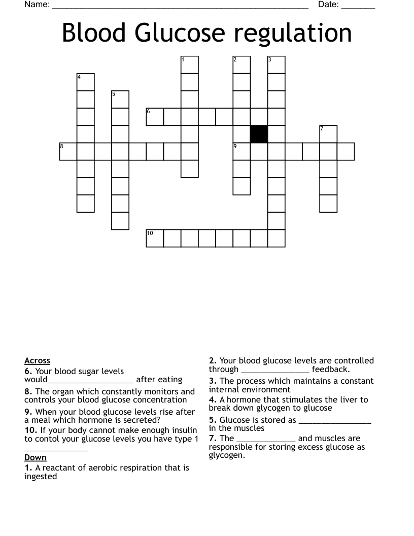 Blood Glucose regulation Crossword
