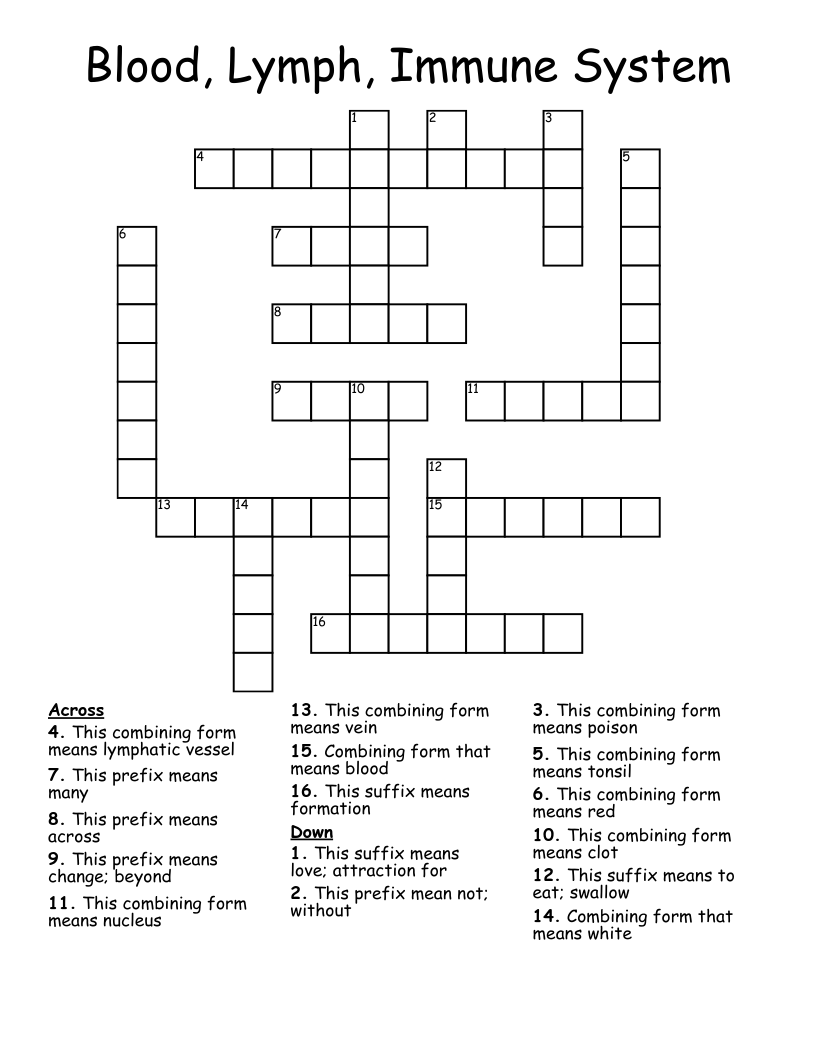 Blood, Lymph, Immune System Crossword