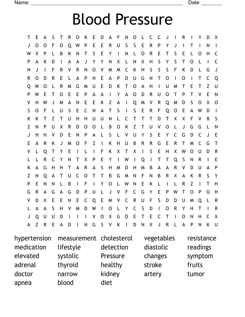 Blood Pressure Word Search