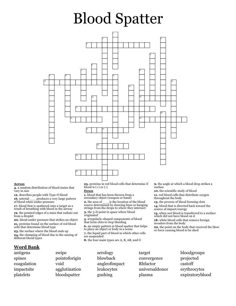Blood Spatter  Crossword
