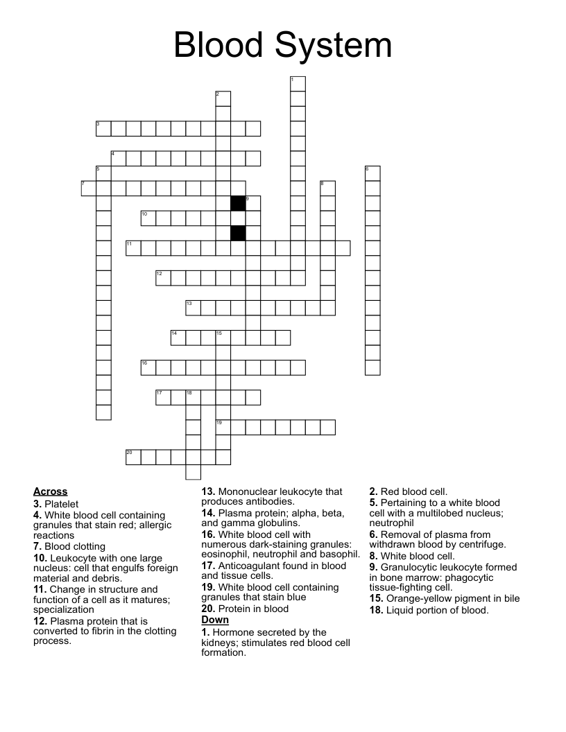 Blood System Crossword