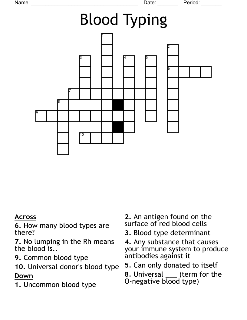 Blood Typing Crossword
