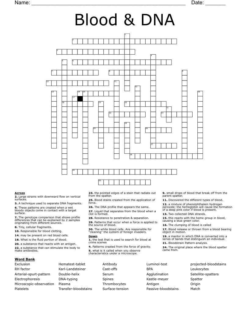 Blood & DNA Crossword
