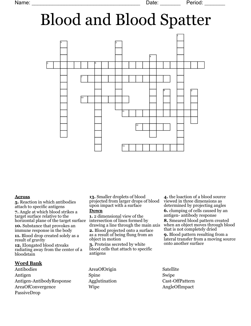 Blood and Blood Spatter Crossword