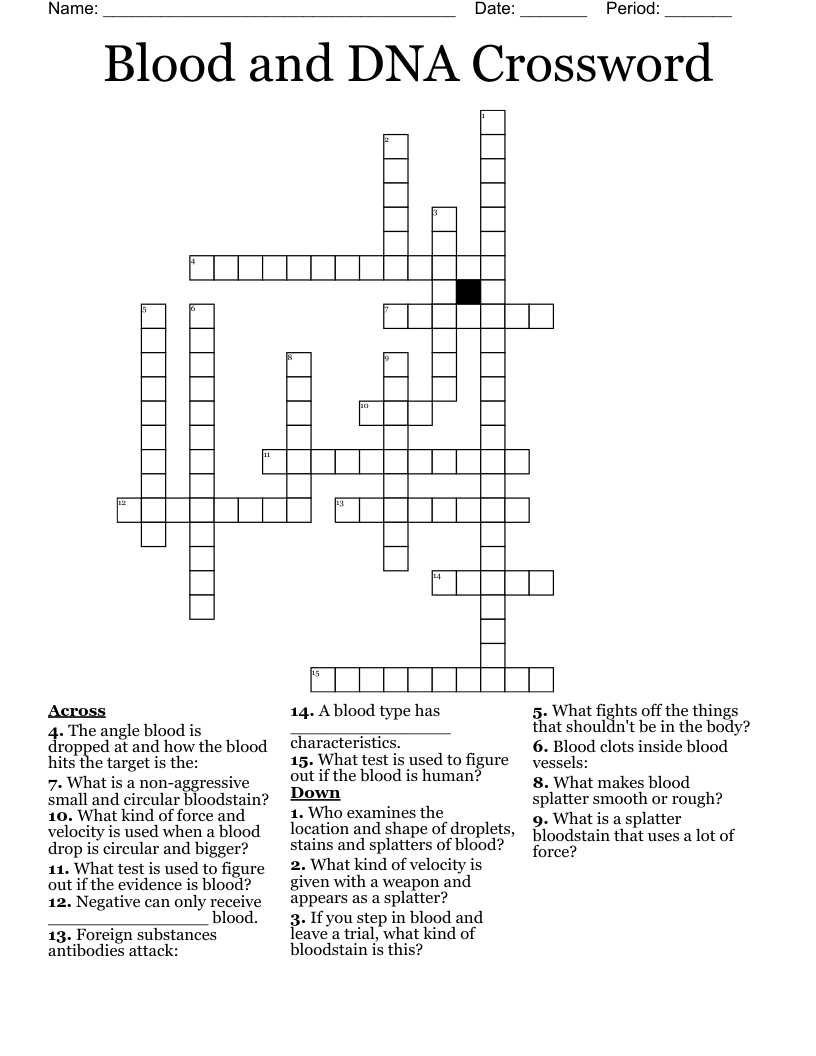 Blood and DNA Crossword