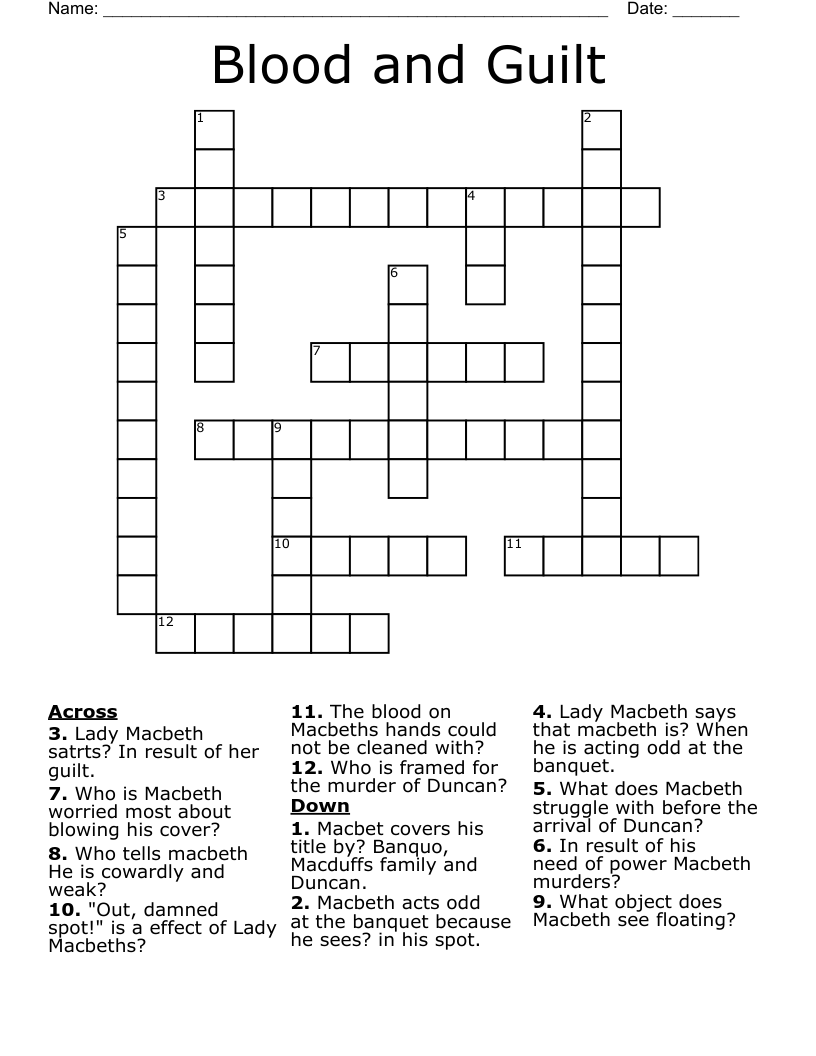 Blood and Guilt Crossword