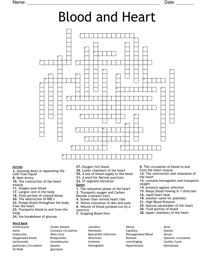 Blood and Heart  Crossword