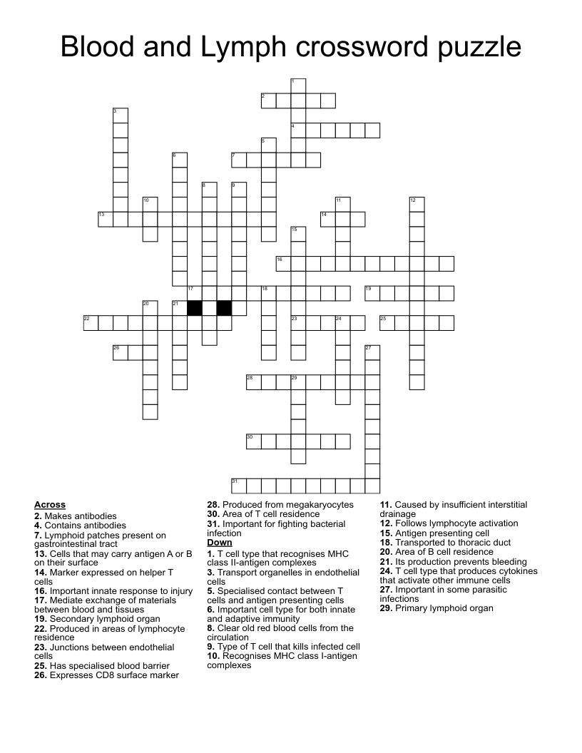 Blood and Lymph crossword puzzle