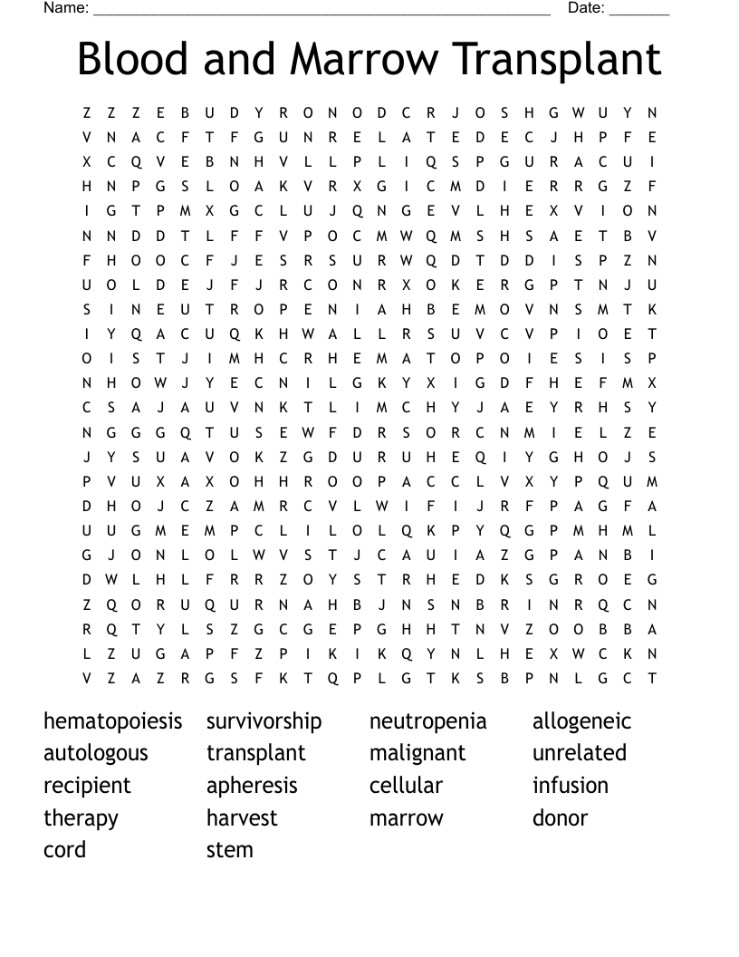 Blood and Marrow Transplant Word Search
