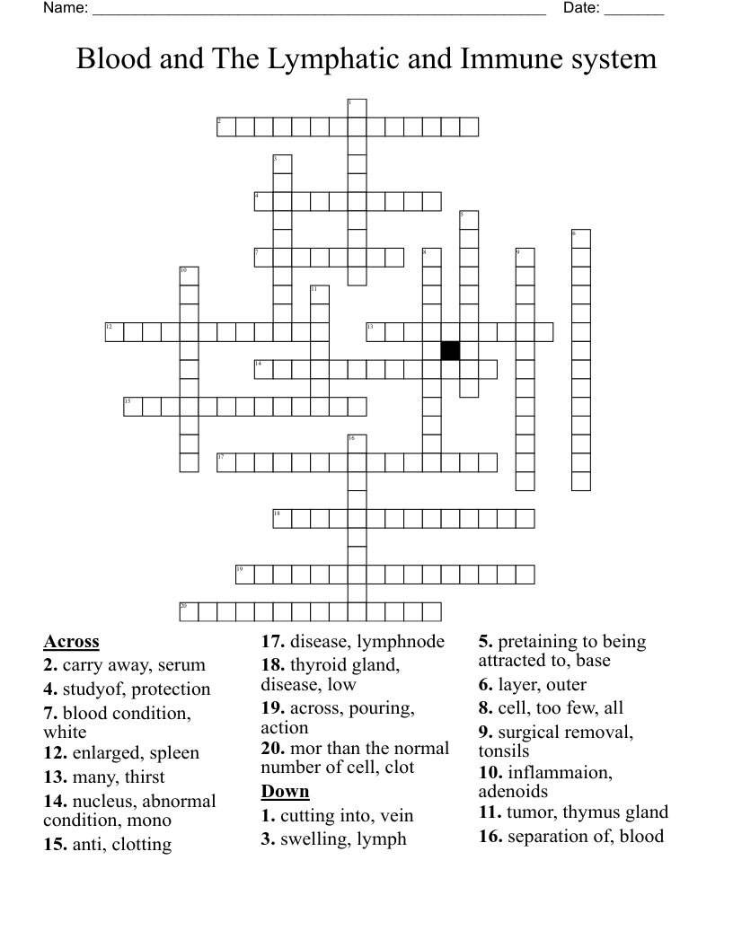 Blood and The Lymphatic and Immune system Crossword