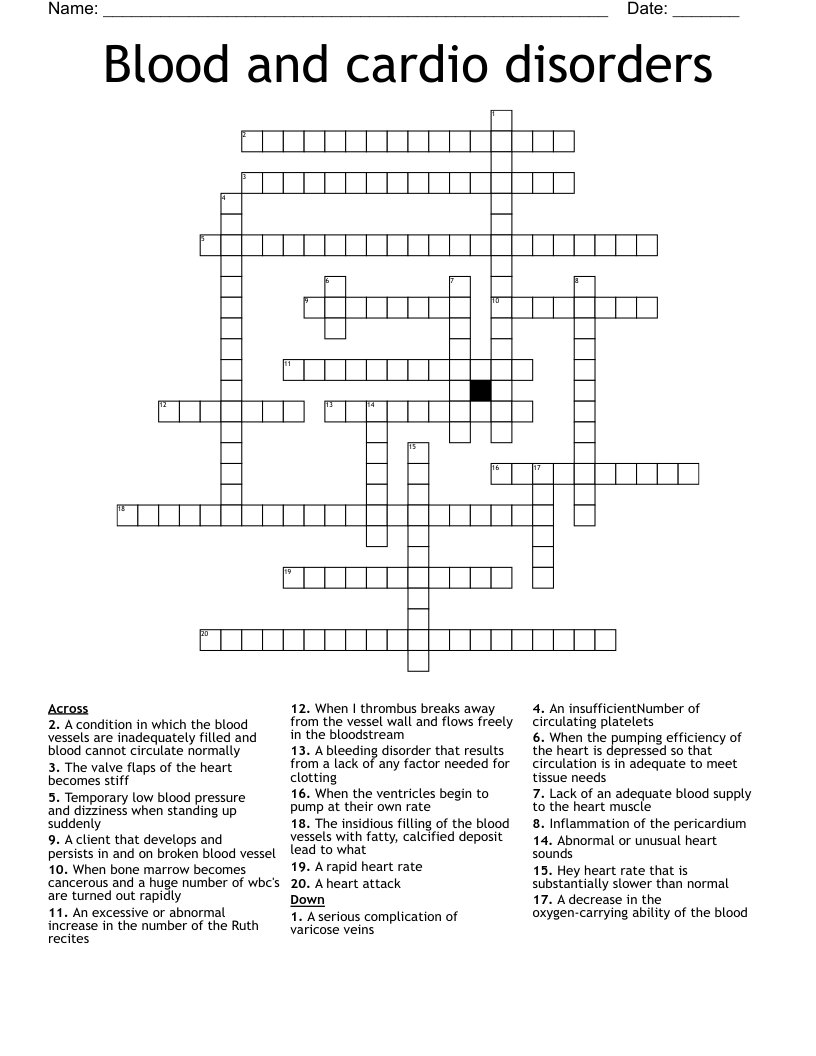 Blood and cardio disorders  Crossword