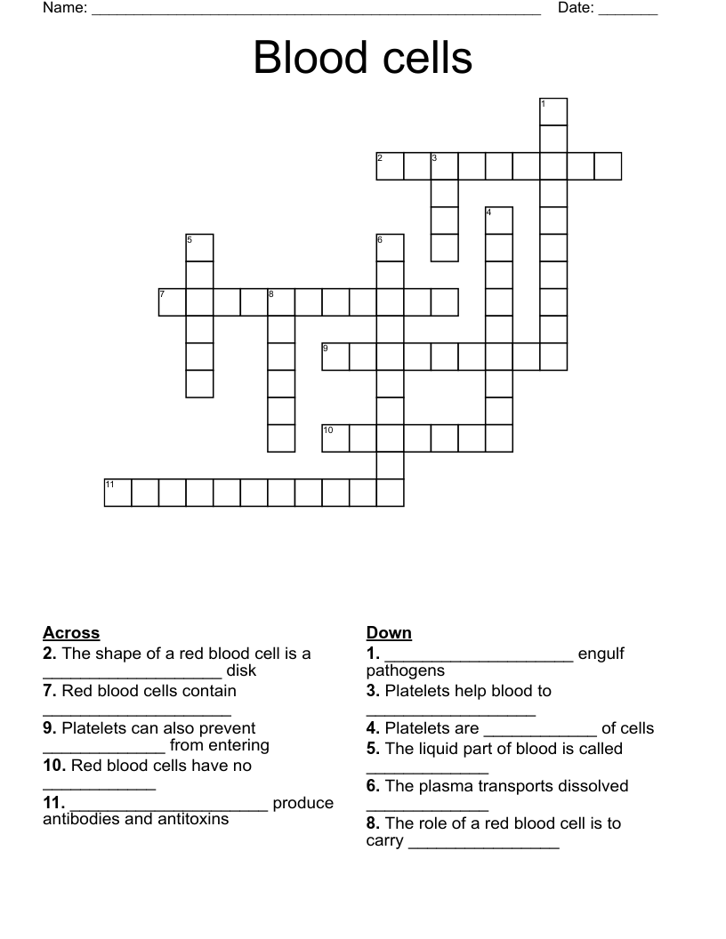Blood cells Crossword