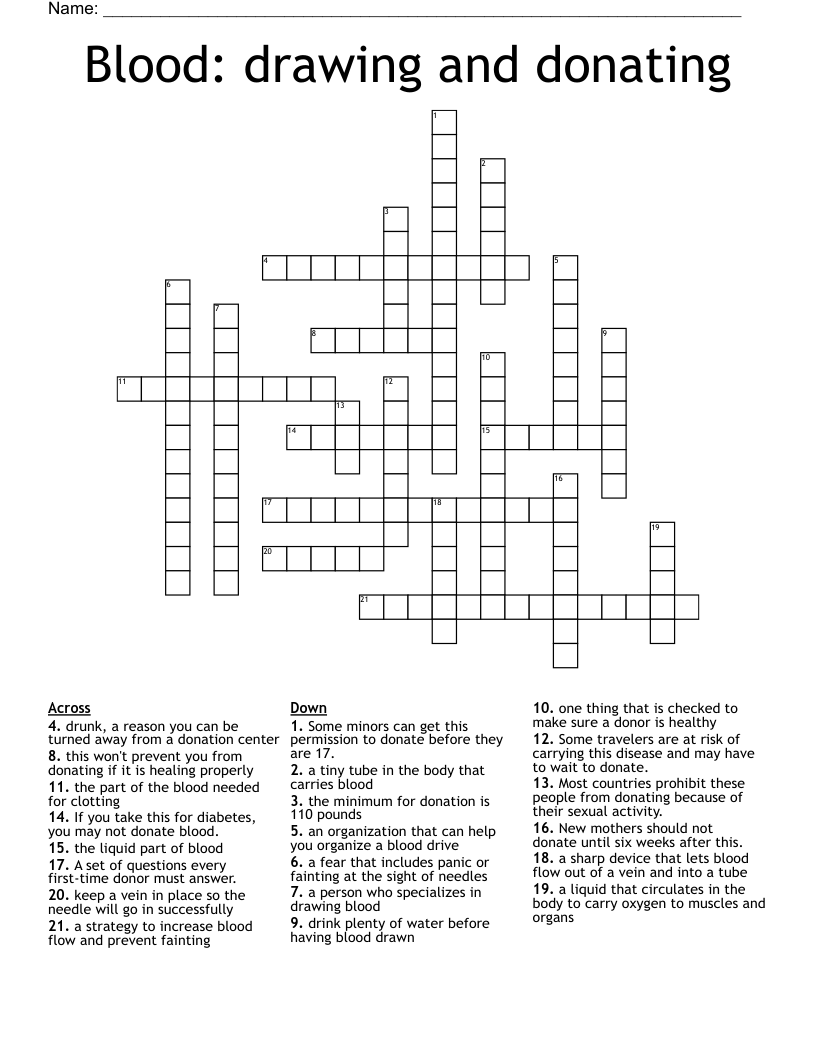 Blood: drawing and donating Crossword