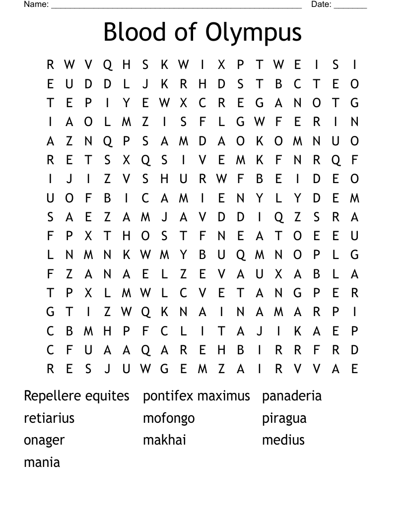 Blood of Olympus Word Search