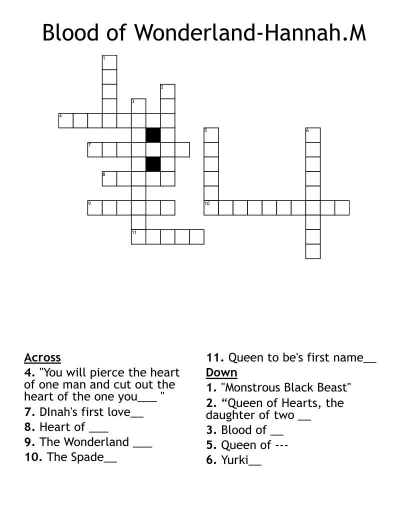 Blood of Wonderland-Hannah.M Crossword