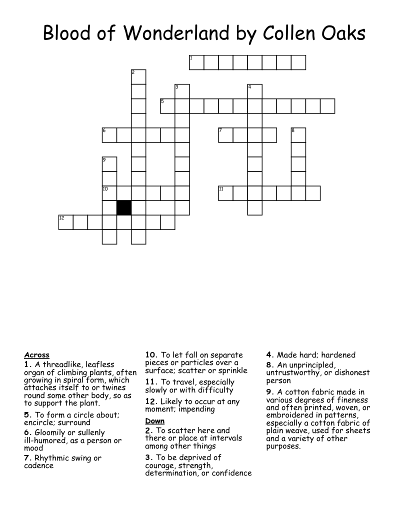 Blood of Wonderland by Collen Oaks Crossword