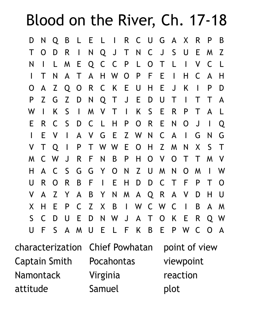 Blood on the River, Ch. 17-18 Word Search