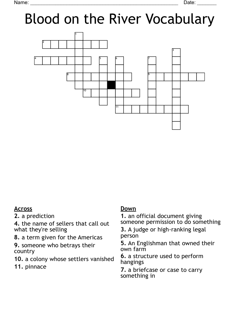 Blood on the River Vocabulary Crossword