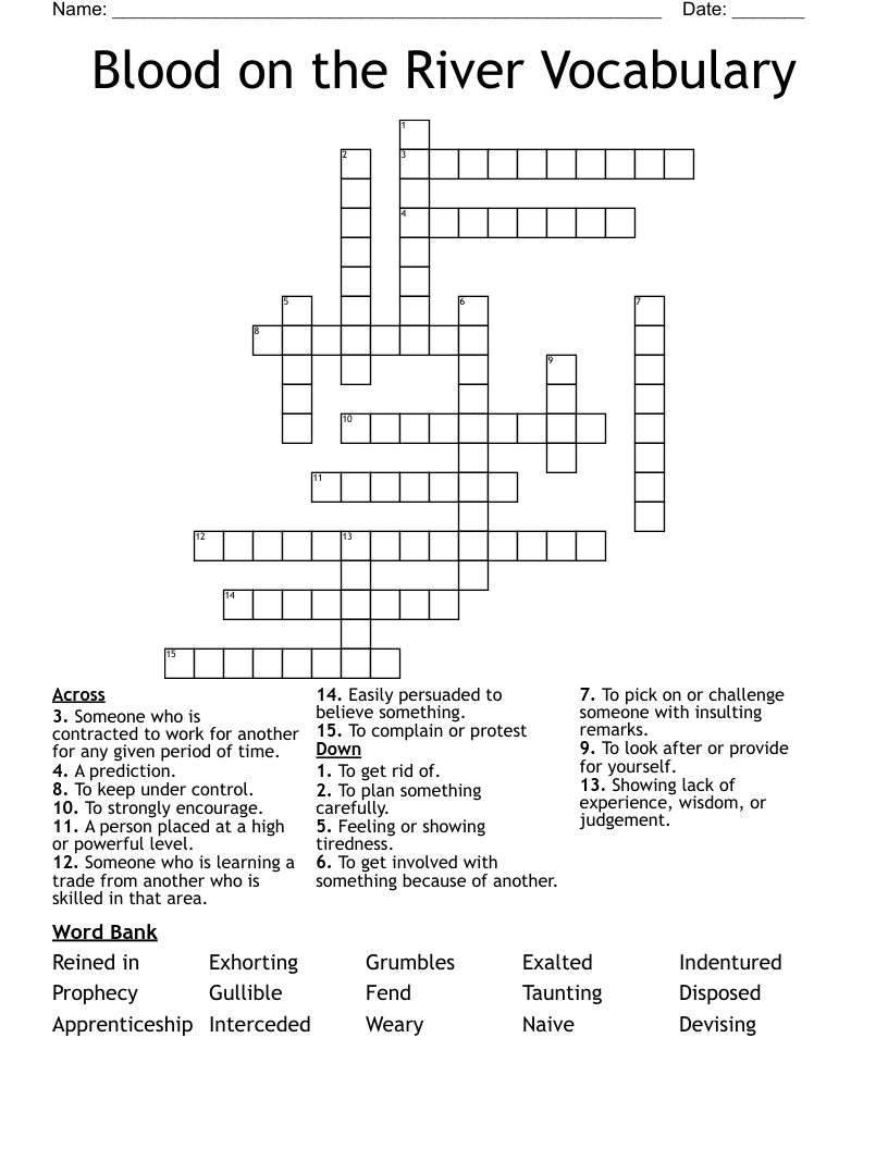 Blood on the River Vocabulary Crossword