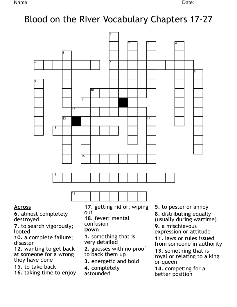 Blood on the River Vocabulary Chapters 17-27 Crossword