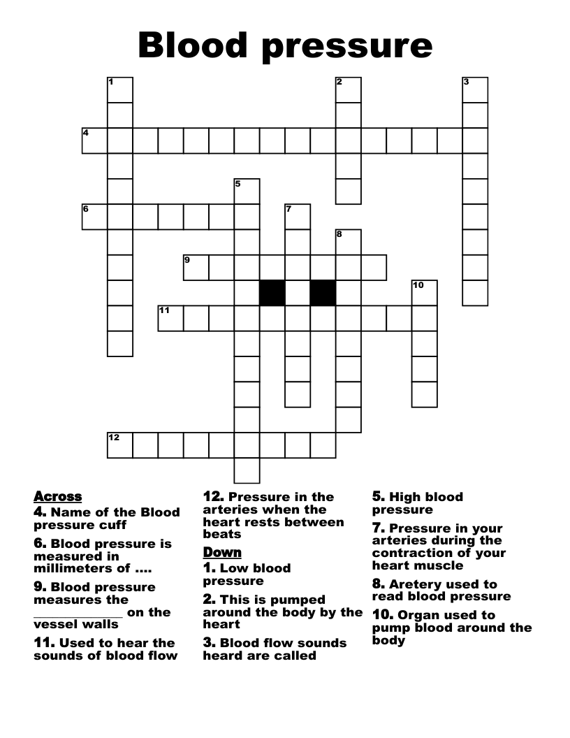 Blood pressure Crossword