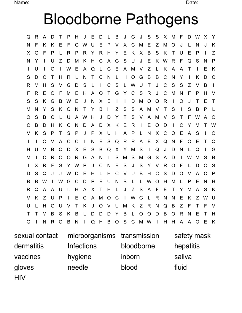 Bloodborne Pathogens Word Search