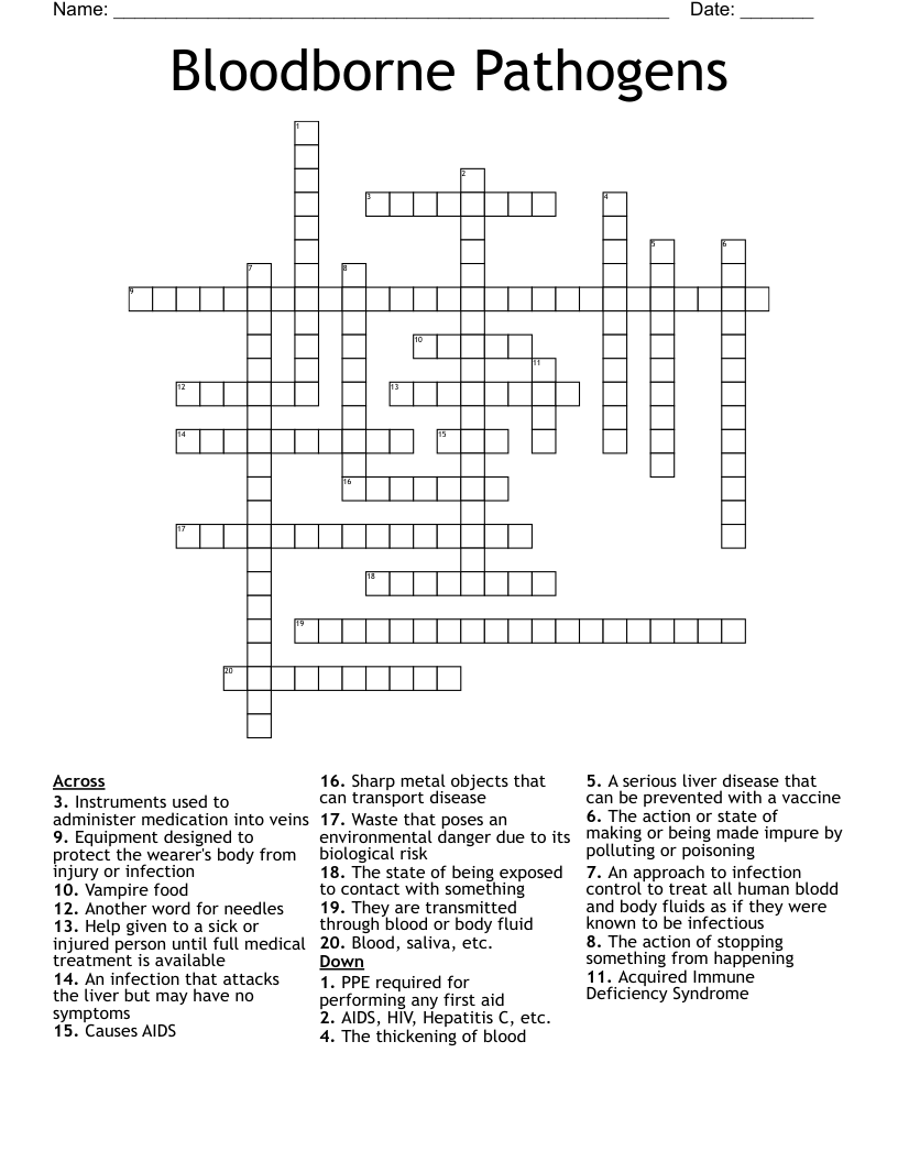 Bloodborne Pathogens Crossword