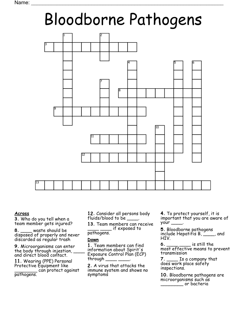 Bloodborne Pathogens Crossword