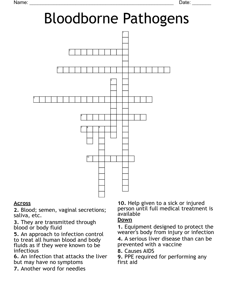 Bloodborne Pathogens Crossword