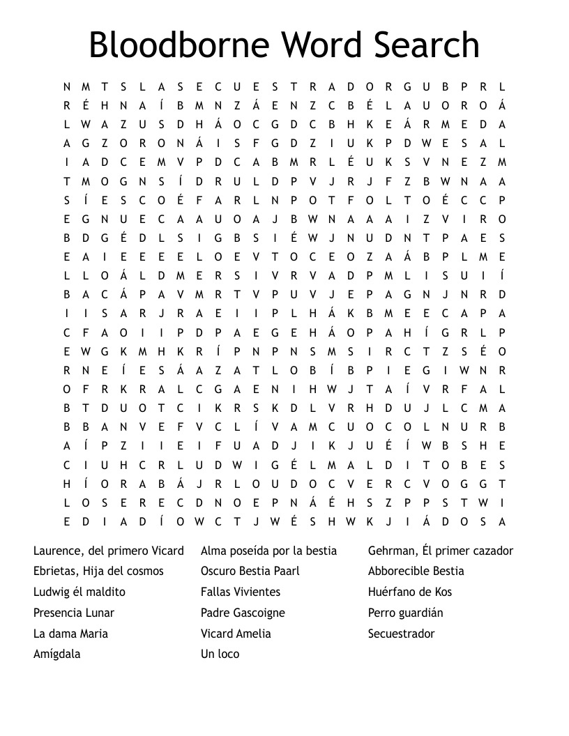 Bloodborne Word Search 