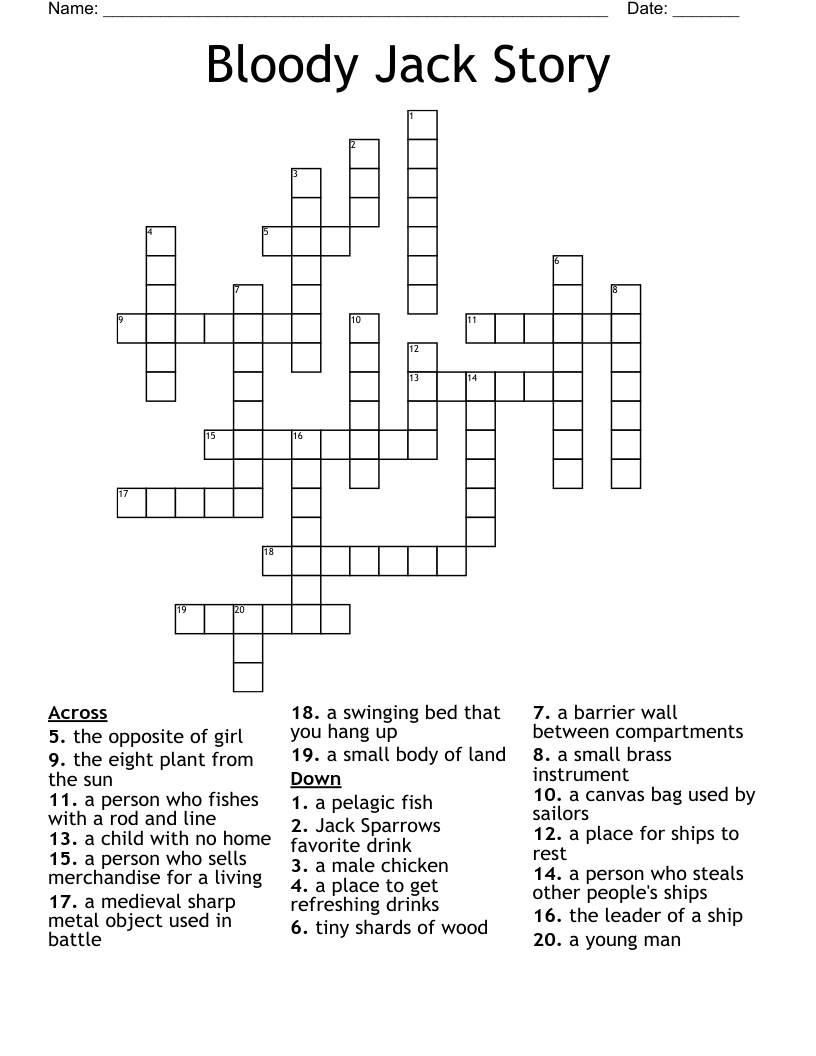 Bloody Jack Story Crossword