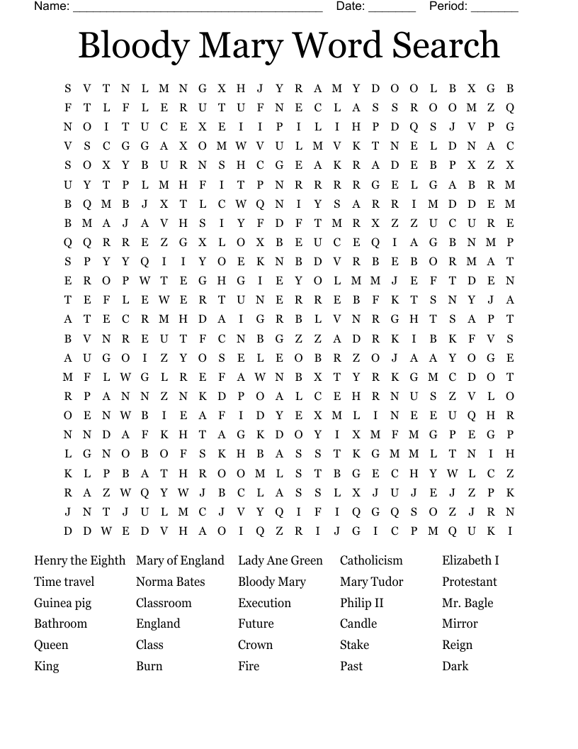 Bloody Mary Word Search