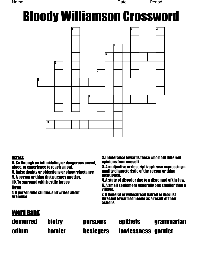 Bloody Williamson Crossword 