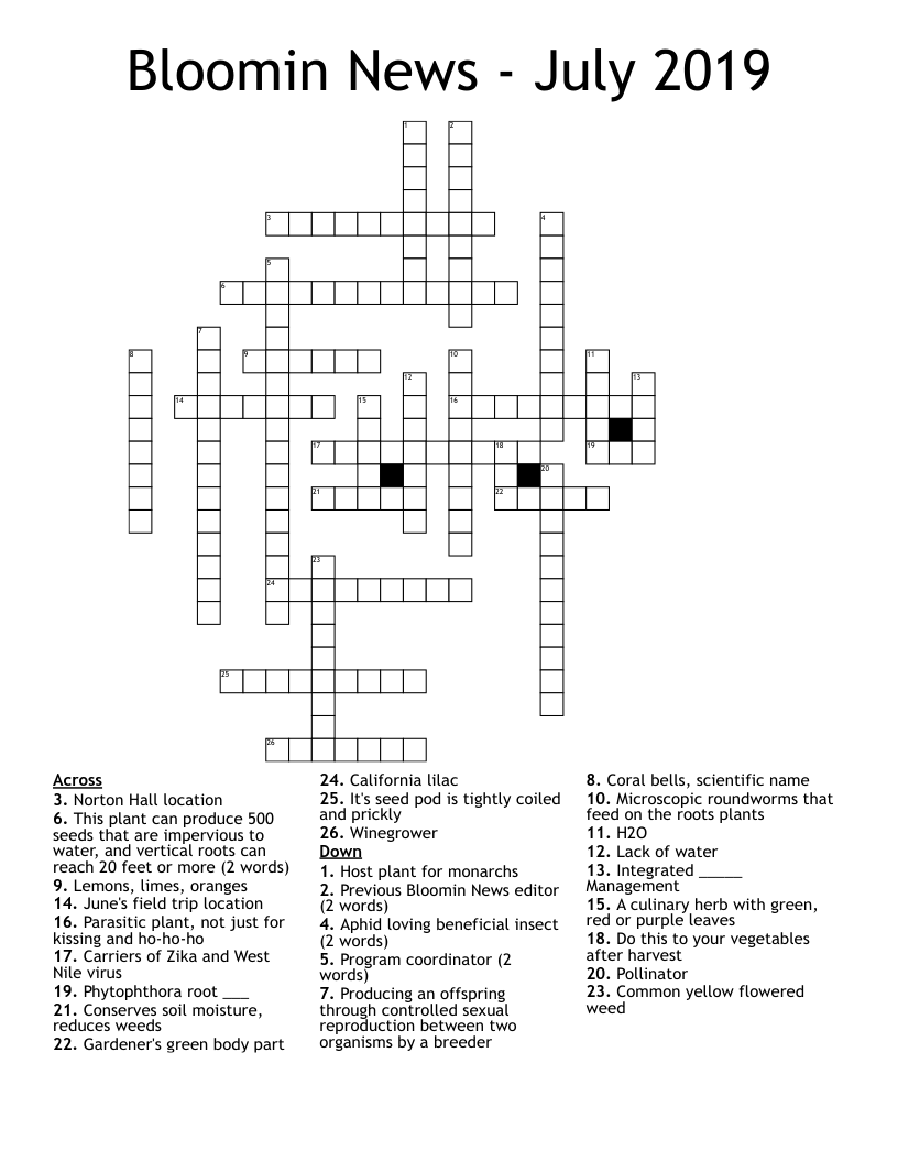 Bloomin News - July 2019 Crossword