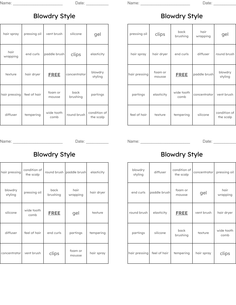 Blowdry Style Bingo Cards