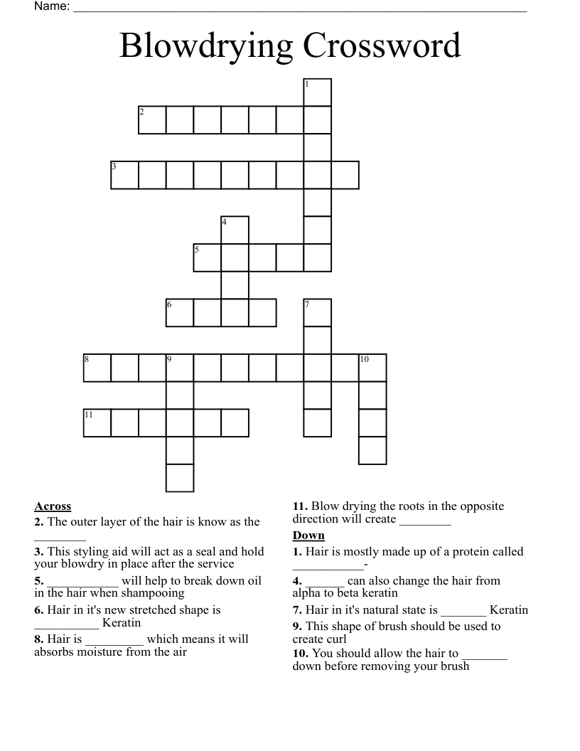 Blowdrying Crossword