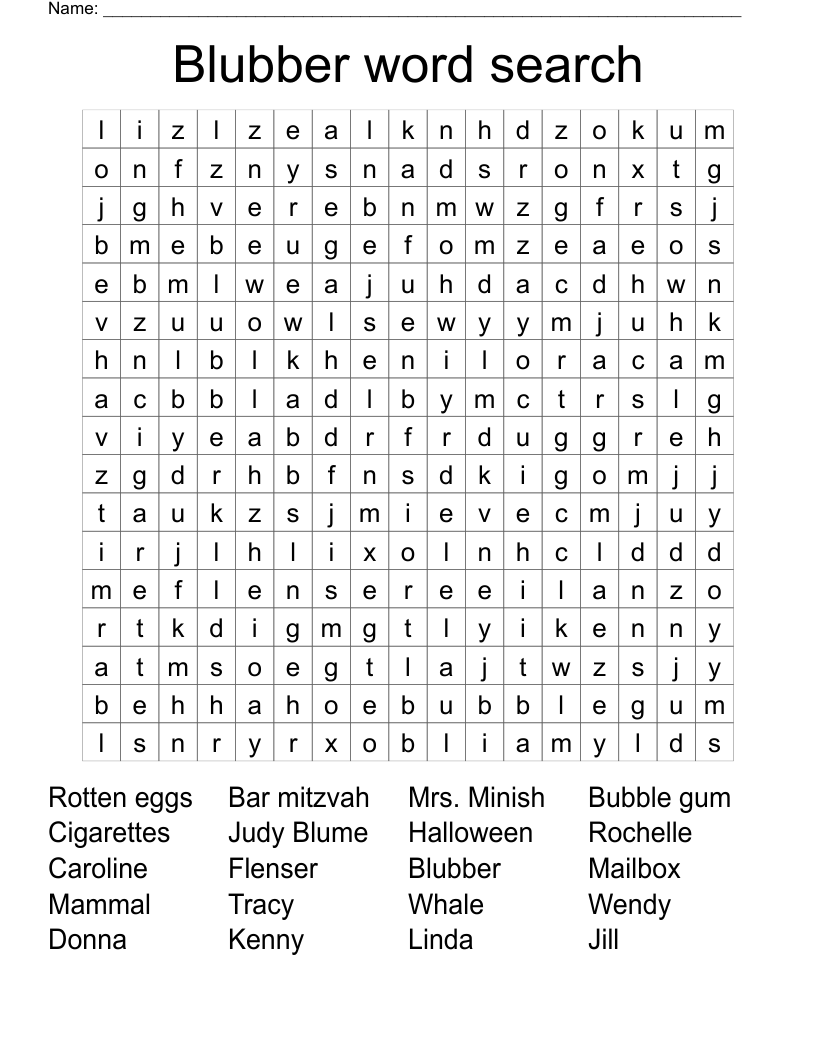 Blubber word search