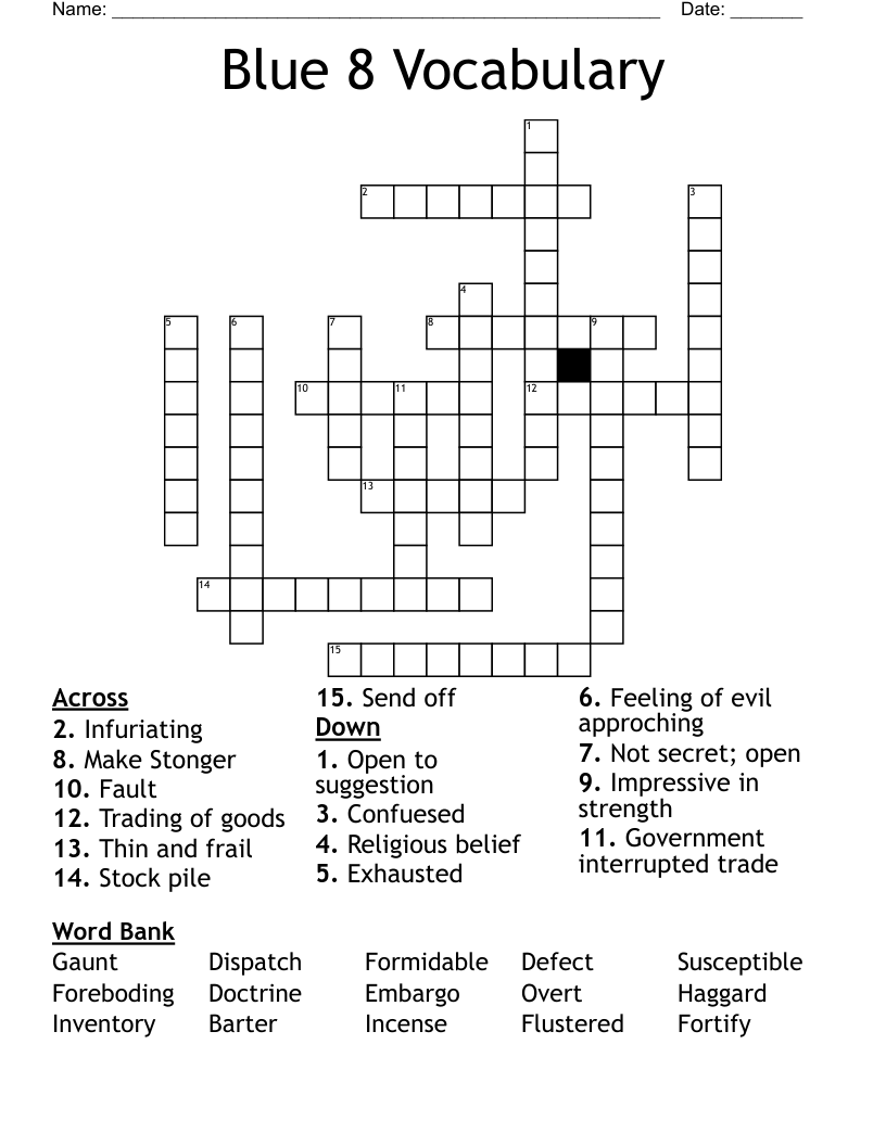 Blue 8 Vocabulary Crossword
