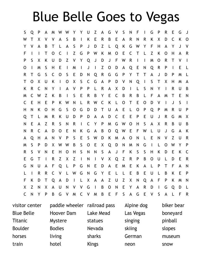 Blue Belle Goes to Vegas Word Search