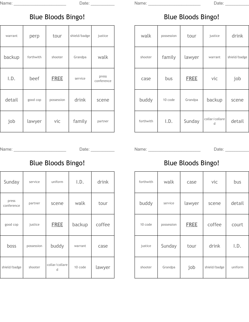 Blue Bloods Bingo!