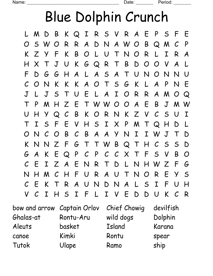 Blue Dolphin Crunch Word Search