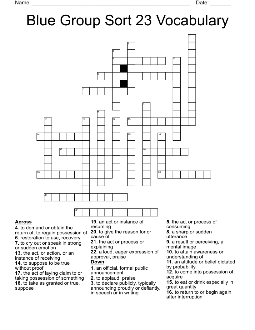 Blue Group Sort 23 Vocabulary Crossword