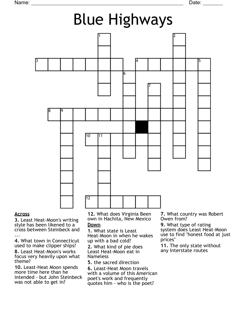Blue Highways Crossword
